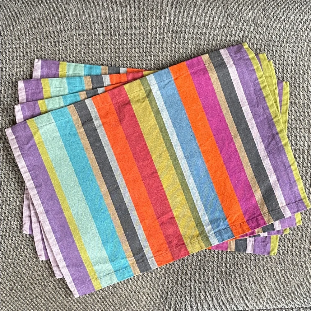 Crate and Barrel Dempster Cotton Colorful Striped Vibrant Placemats - Set of 4